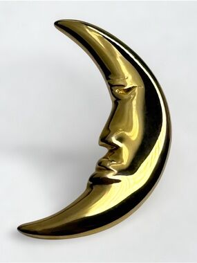 Vintage Signed CAROLEE Gold Crescent Moon Face Man in Moon Celestial Brooch Pin